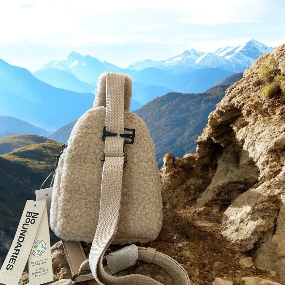 No Boundaries Soft Faux Sherpa‎ Sling Backpack Eco Friendly New